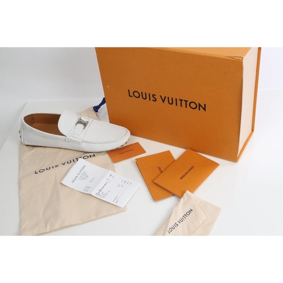 Louis Vuitton White Leather Monogram Canvas Hockeinheim Loafers Moccasin 8.5 M - Picture 4 of 17